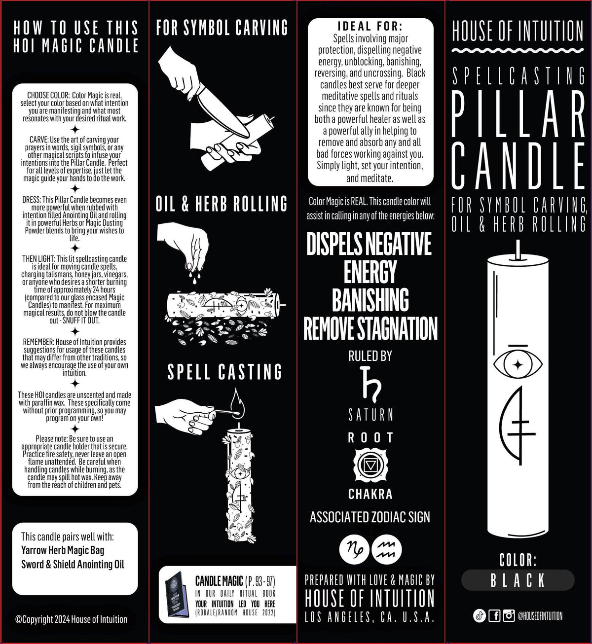 BANISHING - Black - Spellcasting Pillar Candle for Symbol Carving & Herb Rolling