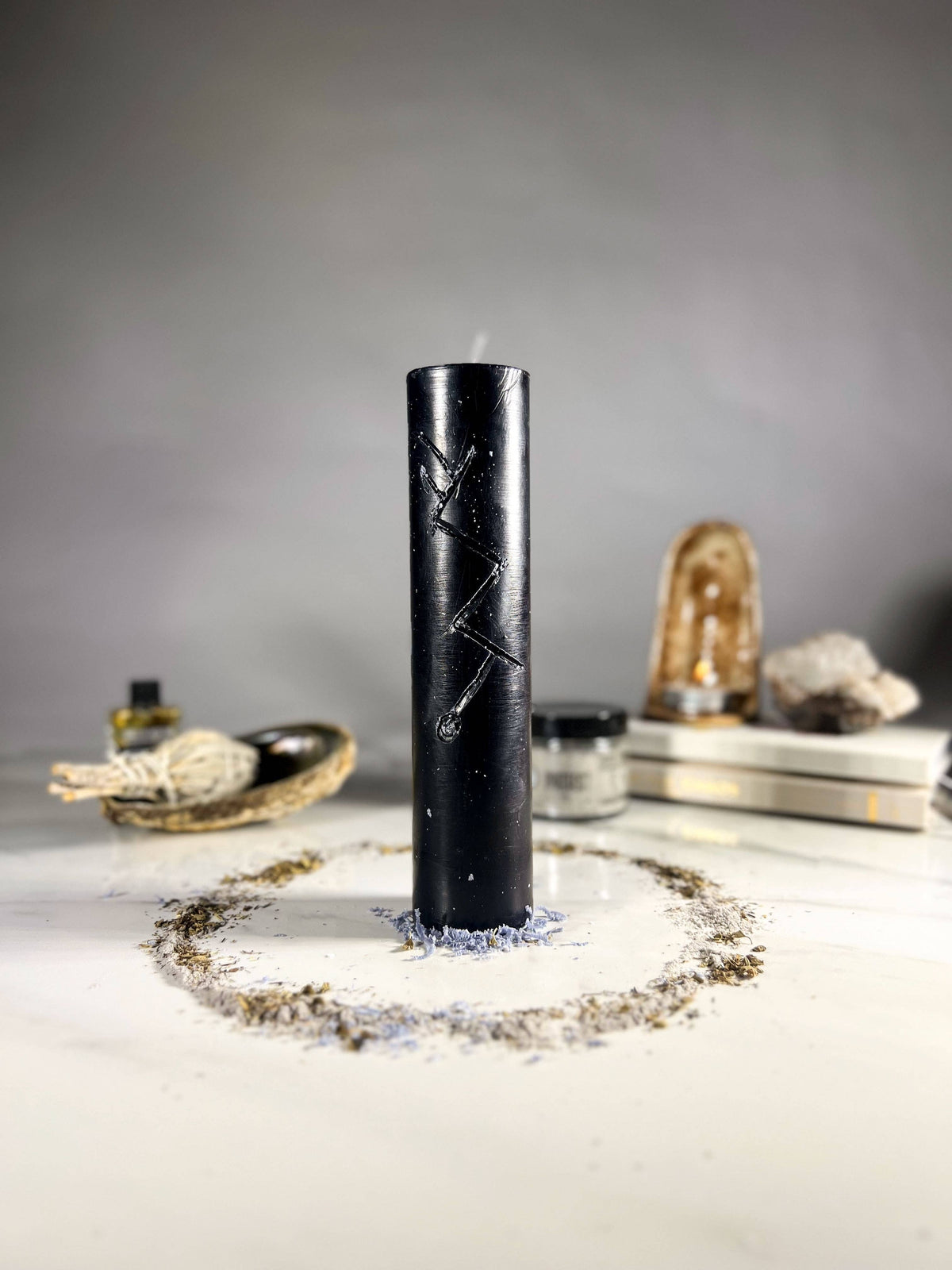 BANISHING - Black - Spellcasting Pillar Candle for Symbol Carving & Herb Rolling